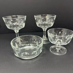 Vintage Arcoroc France Thumbprint Champagne/Tall Sherbert & Dessert Bowl A2